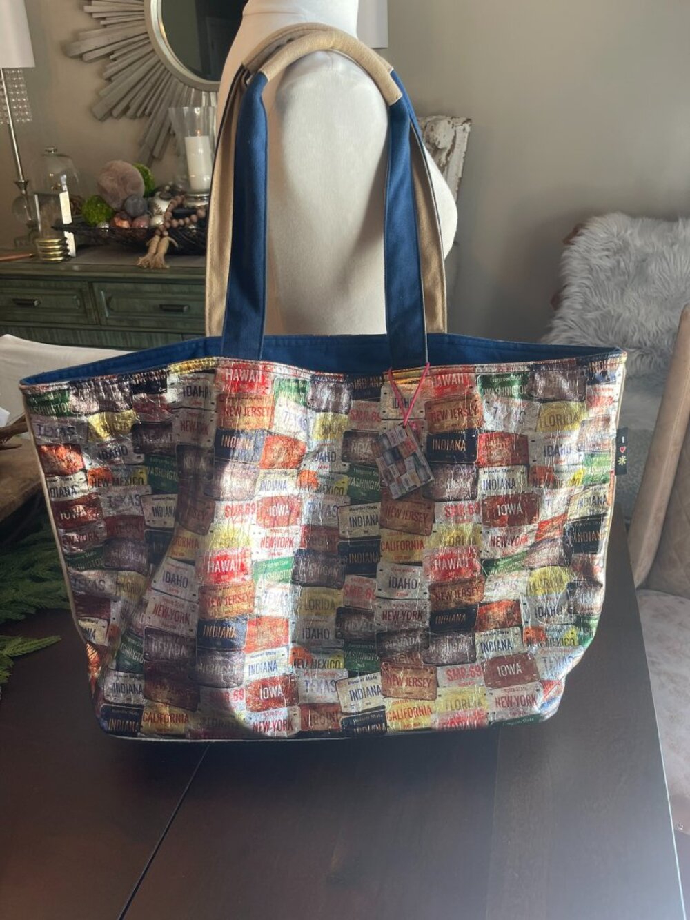 Sun N Sand Metallic Tote Printed With Vintage License Plates